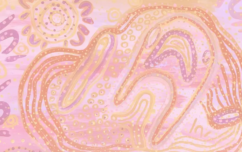 Painting by Renae Lamb — flowing pathways in pink and gold